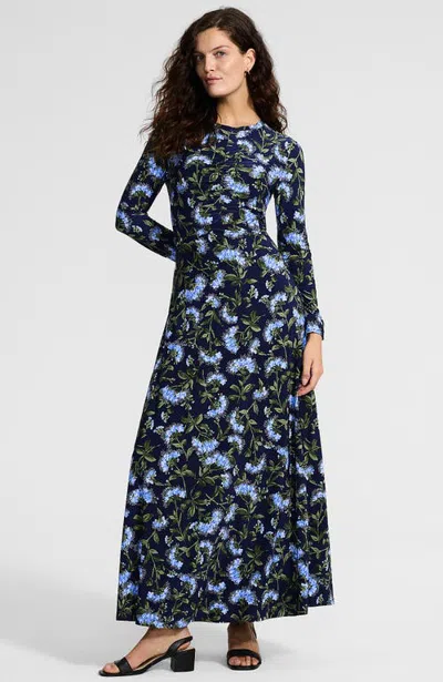 Lands' End Silky Knit Ruched Maxi Dress In Black