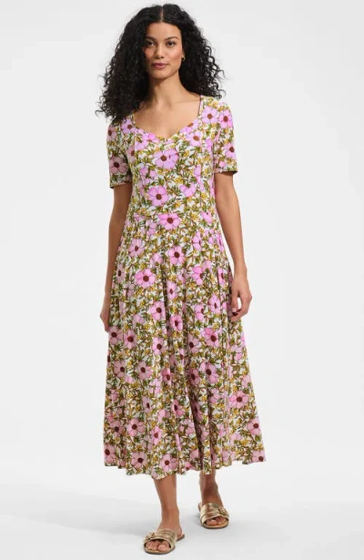 Lands' End Silky Knit Sweetheart Midi Dress In Multi