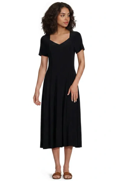 Lands' End Silky Knit Sweetheart Midi Dress In Black