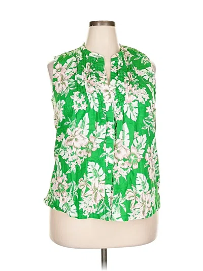 Pre-owned Lands' End Sleeveless Blouse In Green