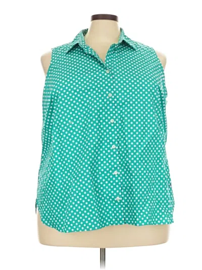 Pre-owned Lands' End Sleeveless Button Down Shirt In Teal