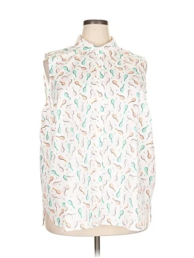 Pre-owned Lands' End Sleeveless Button Down Shirt In White