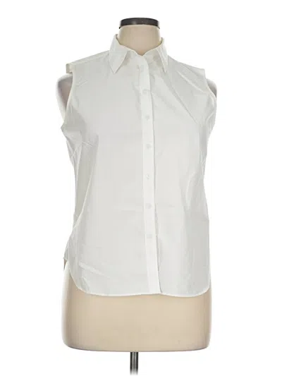 Pre-owned Lands' End Sleeveless Button Down Shirt In White
