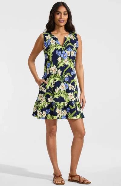 Lands' End Sleeveless Cotton Jersey Notch Neck Flounce Dress In Multi