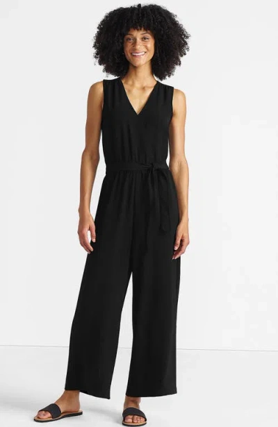 Lands' End Sleeveless Creaseless Wrap Jumpsuit In Black