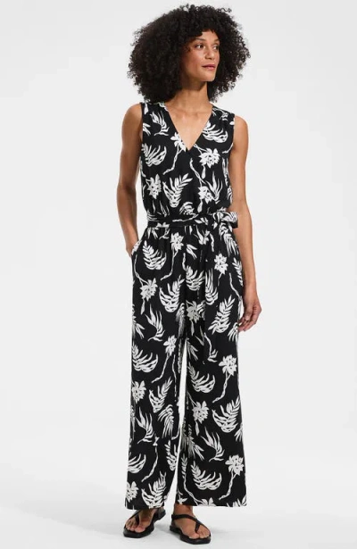 Lands' End Sleeveless Creaseless Wrap Jumpsuit With Smocked Waist In Blue