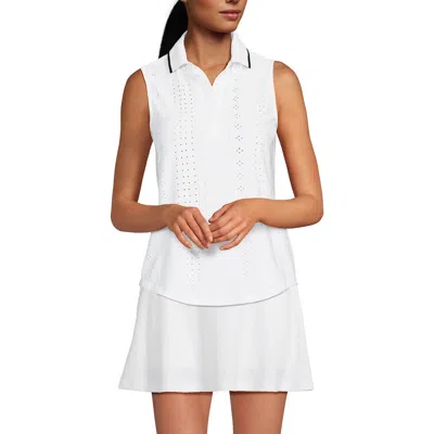 Lands' End Sleeveless Eyelet Active Polo Top In White