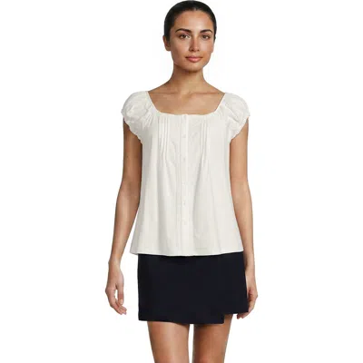 Lands' End Sleeveless Lightweight Jersey Pintuck Button Front Blouse In Multi