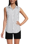 Lands' End Sleeveless No Iron Shirt In Black Dual Stripe