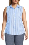 Lands' End Sleeveless No Iron Shirt In Chicory Blue Stripe