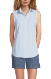 Lands' End Sleeveless No Iron Shirt In Royal Cobalt Double Pinstripe