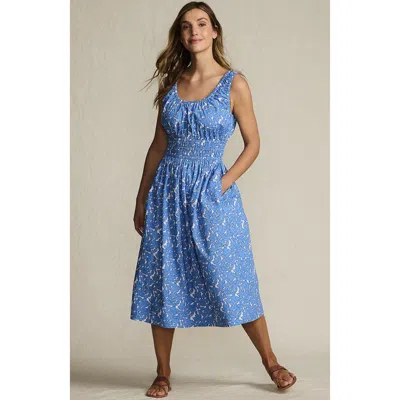 Lands' End Sleeveless Poplin Smocked Midi Dress In Blue