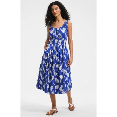 Lands' End Sleeveless Poplin Smocked Midi Dress In Blue