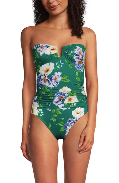 Lands' End Slender Bandeau U-wire Tankini Swimsuit Top In Island Emerald Petunia Floral