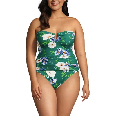 Lands' End Slender Bandeau U-wire Tankini Swimsuit Top In Island Emerald Petunia Floral