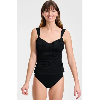 Lands' End Slender Lite Sweetheart Shirred Tankini In Black