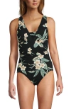 Lands' End Slender Suit Grecian Low Leg One Piece Swimsuit