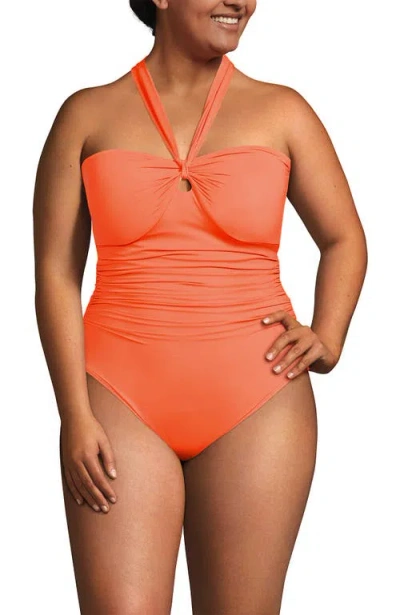 LANDS' END LANDS' END SLENDER SUIT MULTI-WAY BANDEAU HIGH LEG ONE PIECE SWIMSUIT