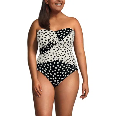 Lands' End Slender Suit Shine Bandeau Tummy Control Chlorine Resistant High Leg One Piece Swimsuit