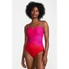 Lands' End Slender Suit Shine Bandeau Tummy Control Chlorine Resistant High Leg One Piece Swimsuit In Pink Multi Ombre