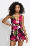 Lands' End Slender Suit Shine U-wire Swim Dress Swimsuit In Multi