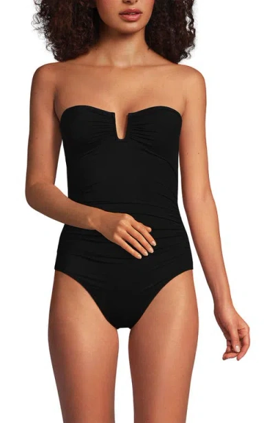 Lands' End Slender Suit Tummy Control U-wire Bandeau One Piece Swimsuit In Black