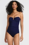 Lands' End Slender Suit Tummy Control U-wire Bandeau One Piece Swimsuit In Deep Sea Navy