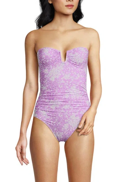 Lands' End Slender Suit Tummy Control U-wire Bandeau One Piece Swimsuit In Wild Lilac Meadow Ditsy Floral