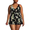 Lands' End Slender Suit Tummy Control Wrap Tankini Swimsuit Top In Black Plumeria Floral