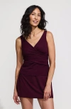 Lands' End Slender Suit Tummy Control Wrap Tankini Swimsuit Top In Dark Wine