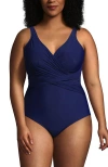 Lands' End Slender Suit Wrap One Piece Swimsuit In Deep Sea Navy