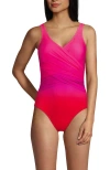 Lands' End Slender Suit Wrap One Piece Swimsuit In Pink Multi Ombre