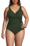 Lands' End Slender Suit Wrap One Piece Swimsuit In Green