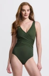 Lands' End Slender Suit Wrap One Piece Swimsuit In Rich Olive Green
