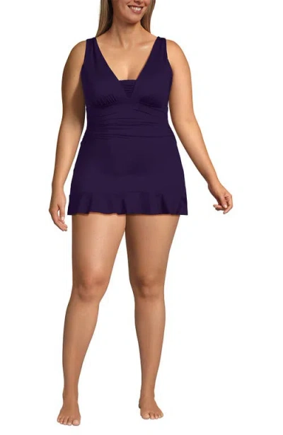 Lands' End Plus Size Slendersuit Grecian Mini Swim Dress In Purple