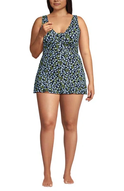 Lands' End Plus Size Slendersuit Grecian Mini Swim Dress In Multi