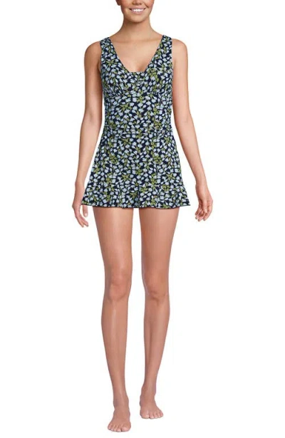 Lands' End Slendersuit Grecian Mini Swim Dress In Green