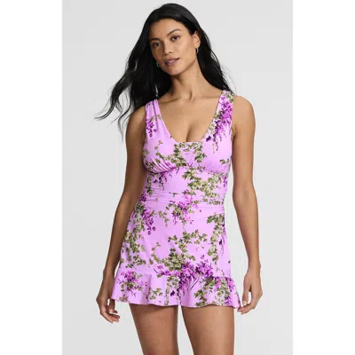 Lands' End Slendersuit Grecian Mini Swim Dress In Purple