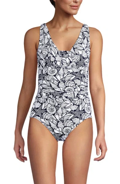 Lands' End Slendersuit Grecian Tummy Control Chlorine Resistant One Piece Swimsuit In Multi