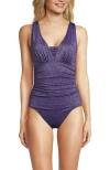 Lands' End Slendersuit Grecian Tummy Control Chlorine Resistant One Piece Swimsuit In Amethyst Shine