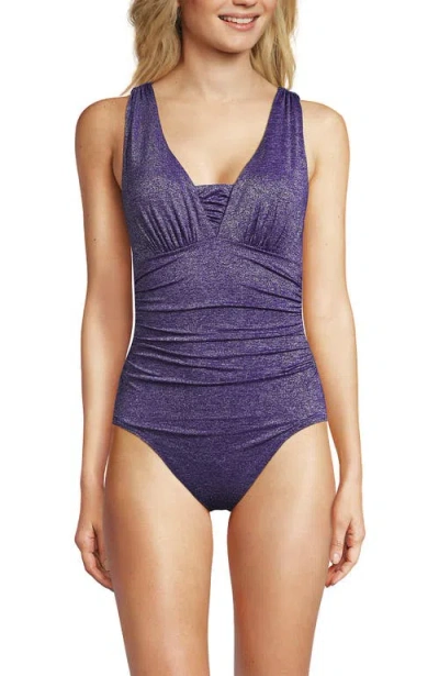Lands' End Slendersuit Grecian Tummy Control Chlorine Resistant One Piece Swimsuit In Amethyst Shine