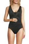 Lands' End Slender Suit Grecian One Piece Swimsuit In Black Shine