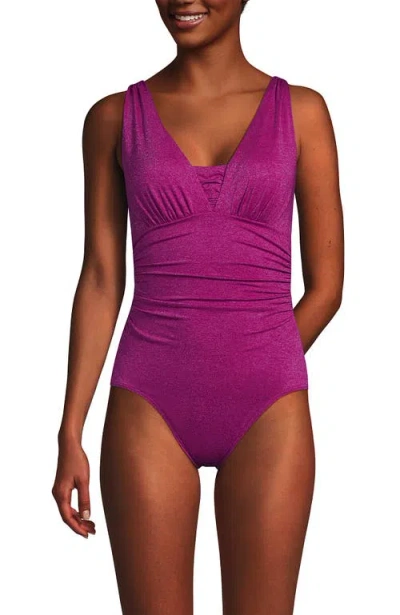 Lands' End Slender Suit Grecian One Piece Swimsuit In Bright Magenta Shine
