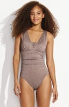 Lands' End Slendersuit Grecian Tummy Control Chlorine Resistant One Piece Swimsuit In Bronze Sand Shine