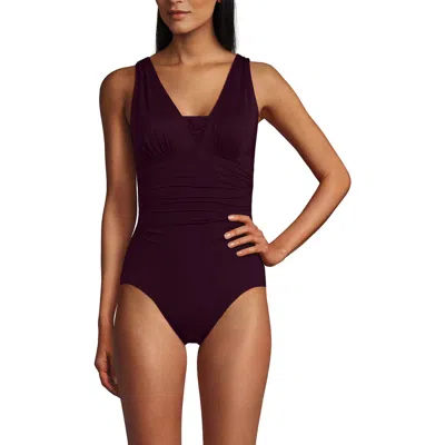 Lands' End Slendersuit Grecian Tummy Control Chlorine Resistant One Piece Swimsuit In Dark Wine