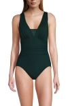 Lands' End Slender Suit Grecian One Piece Swimsuit In Deep Balsam