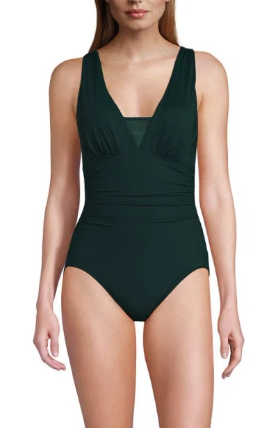 Lands' End Slender Suit Grecian One Piece Swimsuit In Deep Balsam