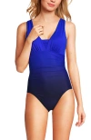Lands' End Slender Suit Grecian One Piece Swimsuit In Electric Blue/navy Ombre