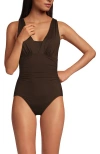 Lands' End Slender Suit Grecian One Piece Swimsuit In Rich Coffee