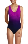 Lands' End Slendersuit Grecian Tummy Control Chlorine Resistant One Piece Swimsuit In Violet Rose/navy Ombre